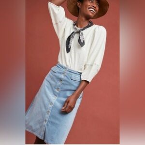 Anthropologie Blue Button-Front Corduroy Skirt